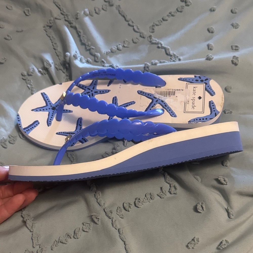 Kate Spade White and Blue Starfish Flip Flops - Picture 6 of 7